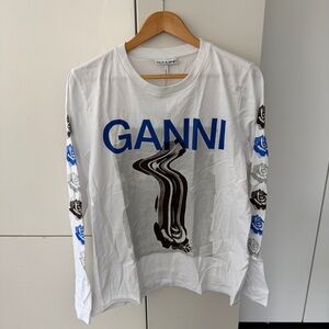 Ganni White Tee with Blue Graphic